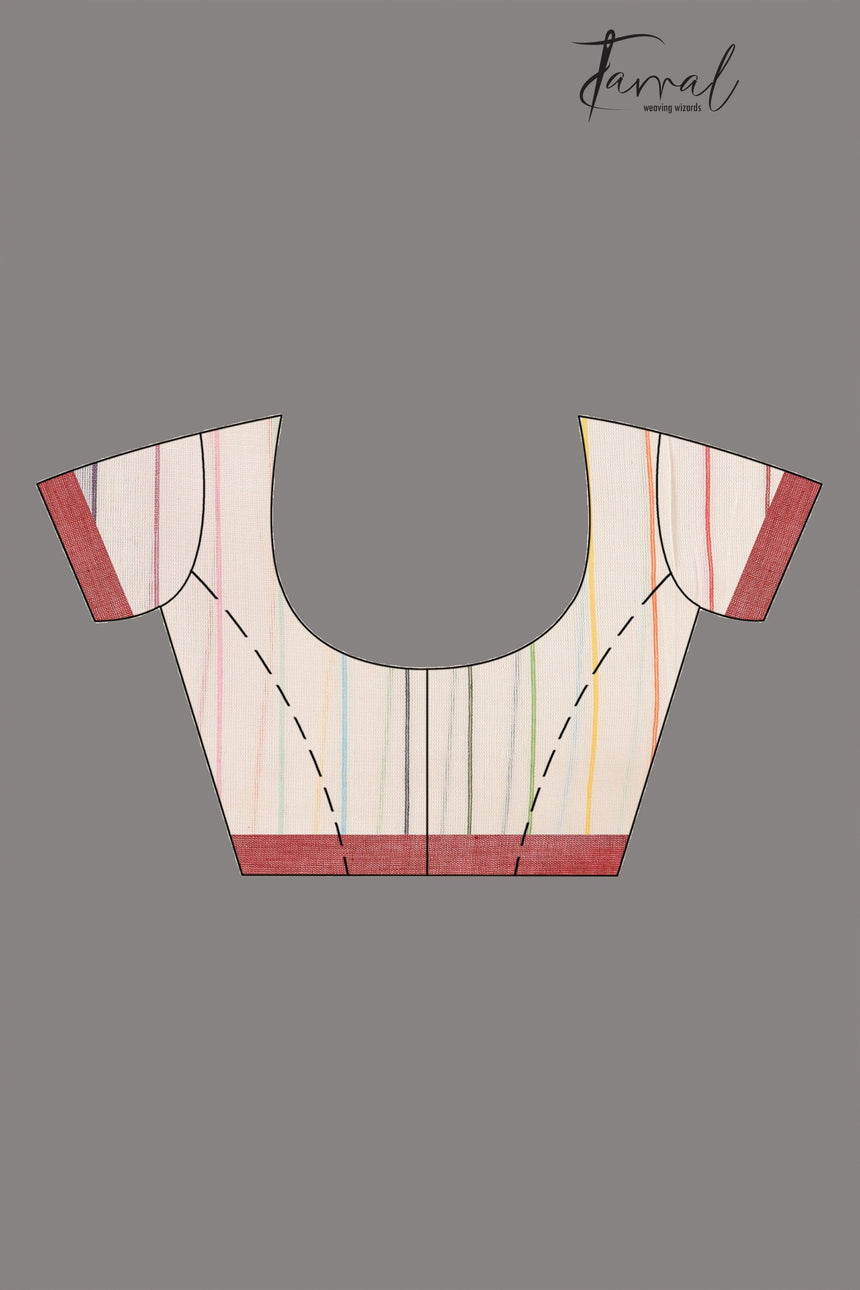 White with multicolour bhujodi design cotton handloom saree