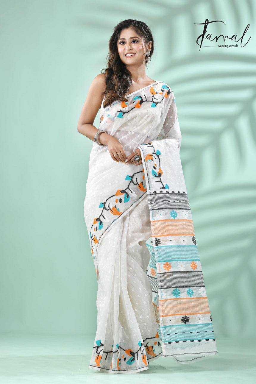 jamdani saree, jamdani, handloom, handwoven, saree, silk, dhakai, weaving, kolkatasaree, tamalboutique