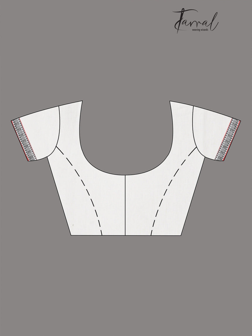 White with red & black fish motifs border handloom cotton saree