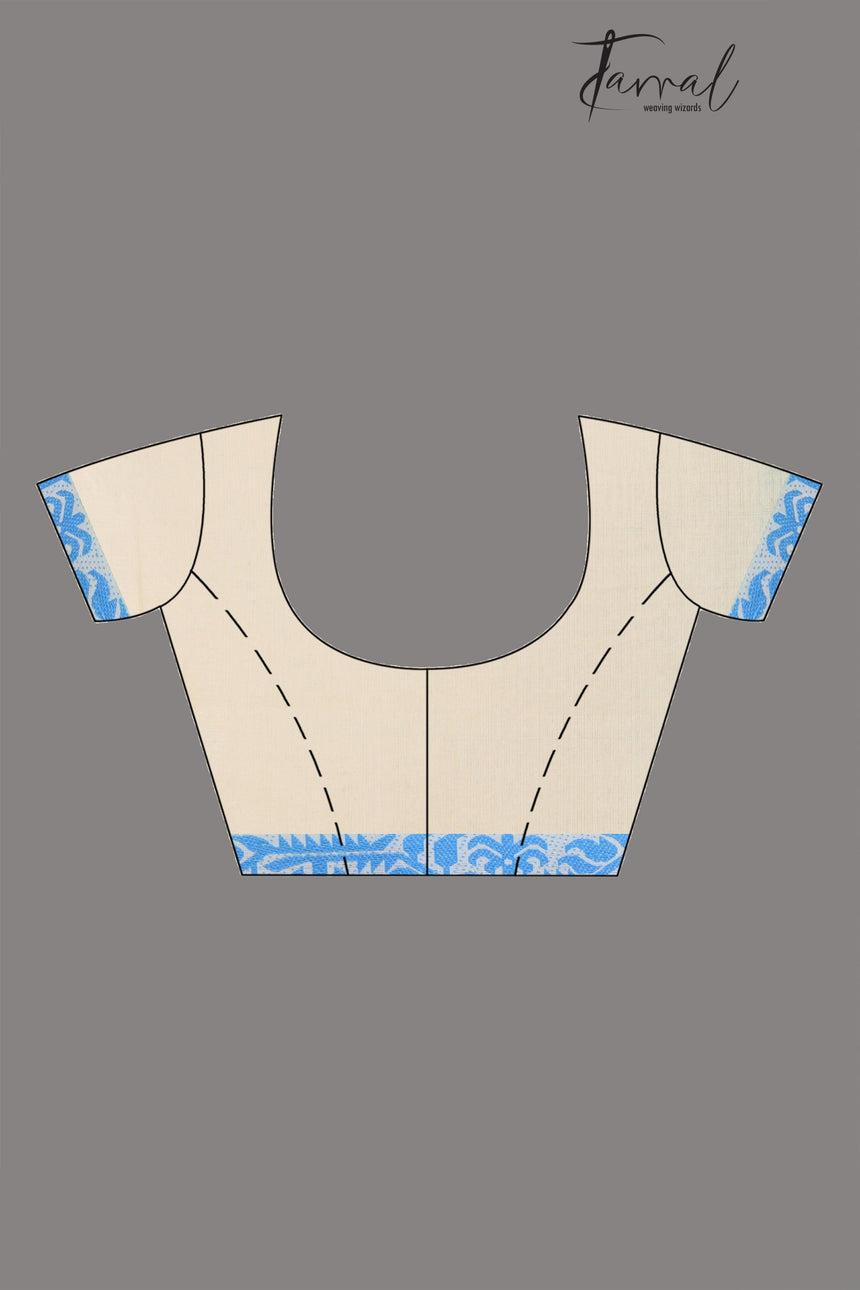 White with turquoise blue fulia cotton handloom saree