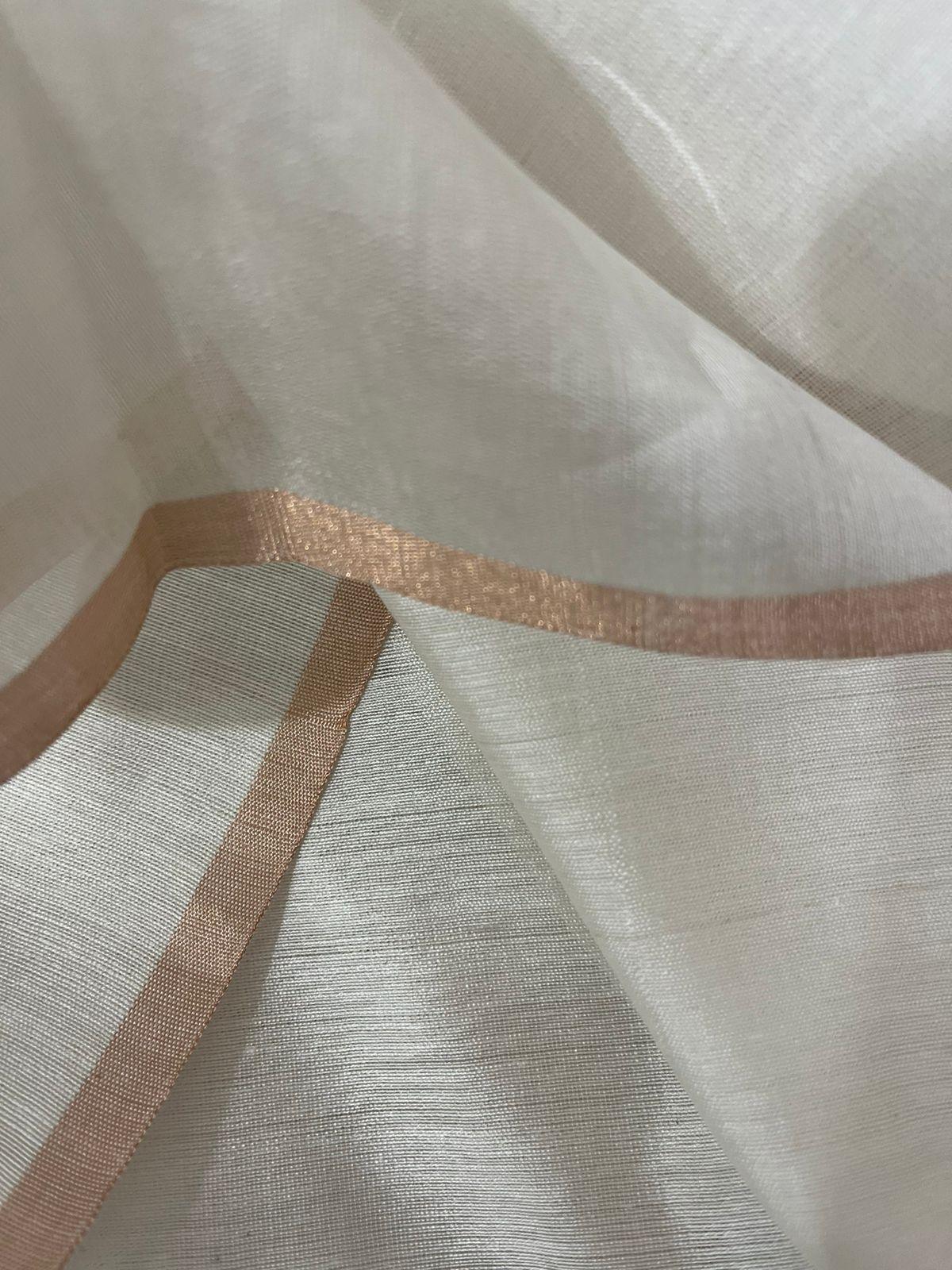White with zari border paithani sequins handwoven organza silk saree - Tamal Boutique