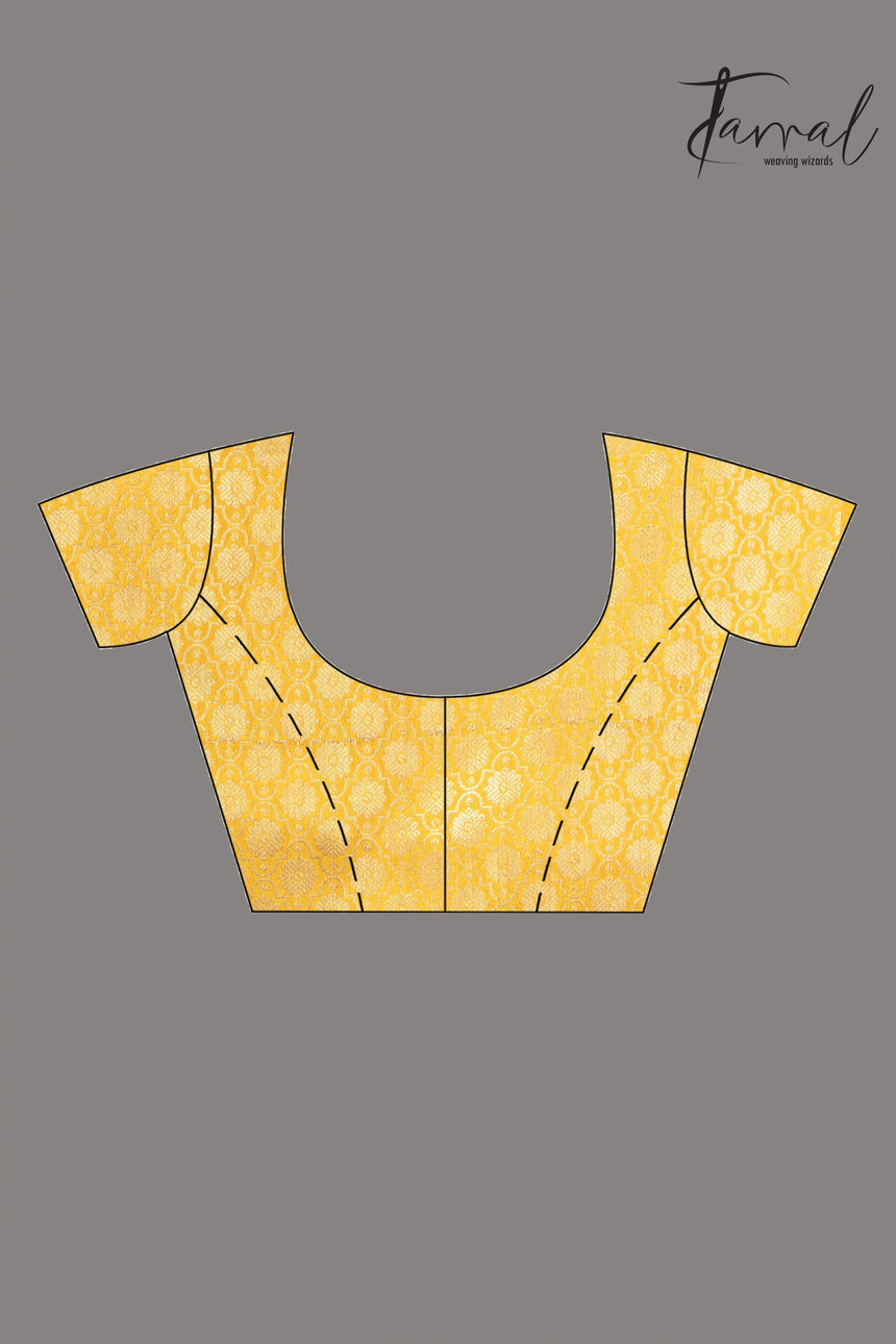 Yellow colour saree in benarasi silk handloom jamdani piece