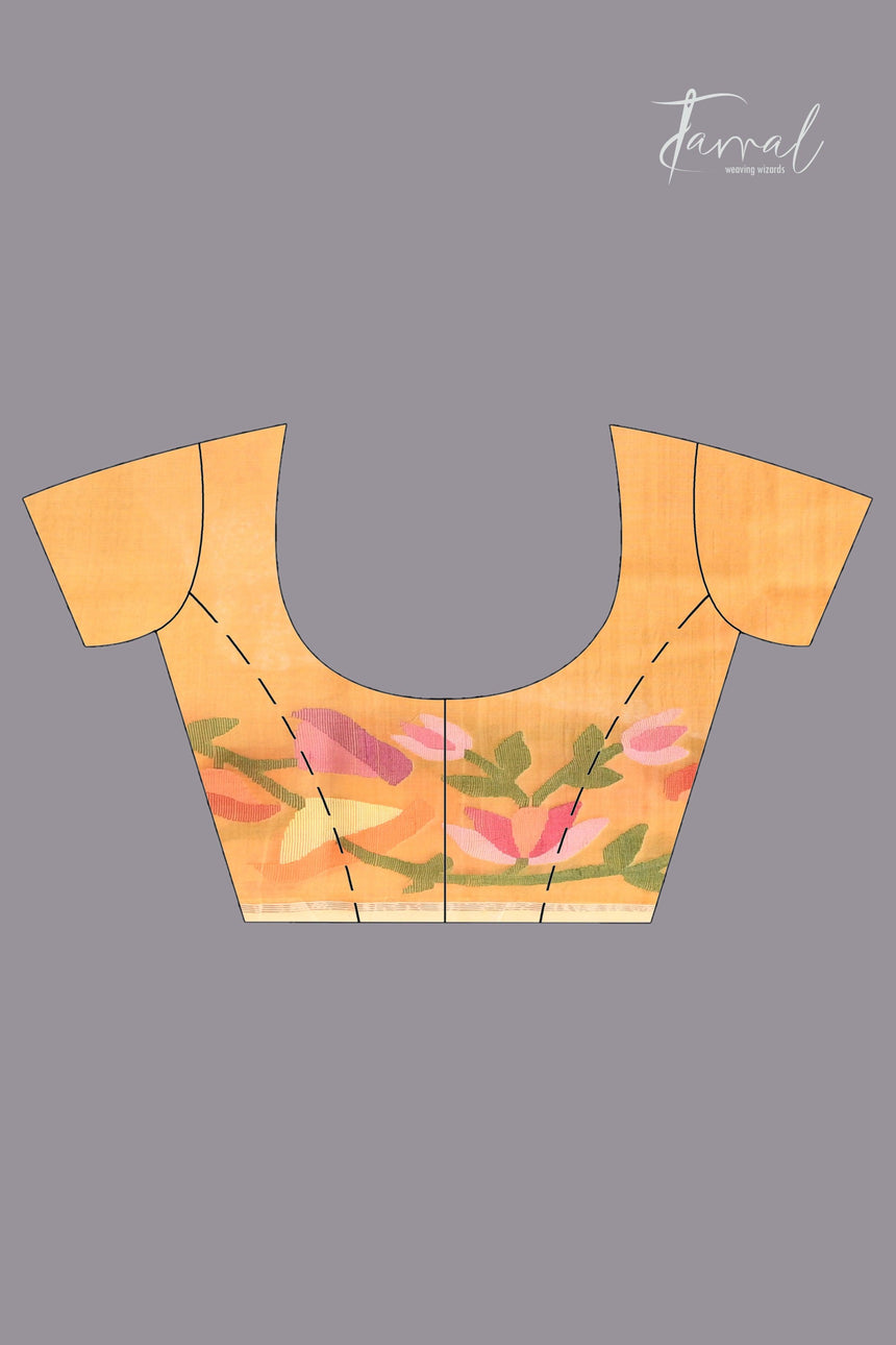 Yellow with multi colour kalmilata floral handwoven muslin silk jamdani saree - Tamal Boutique