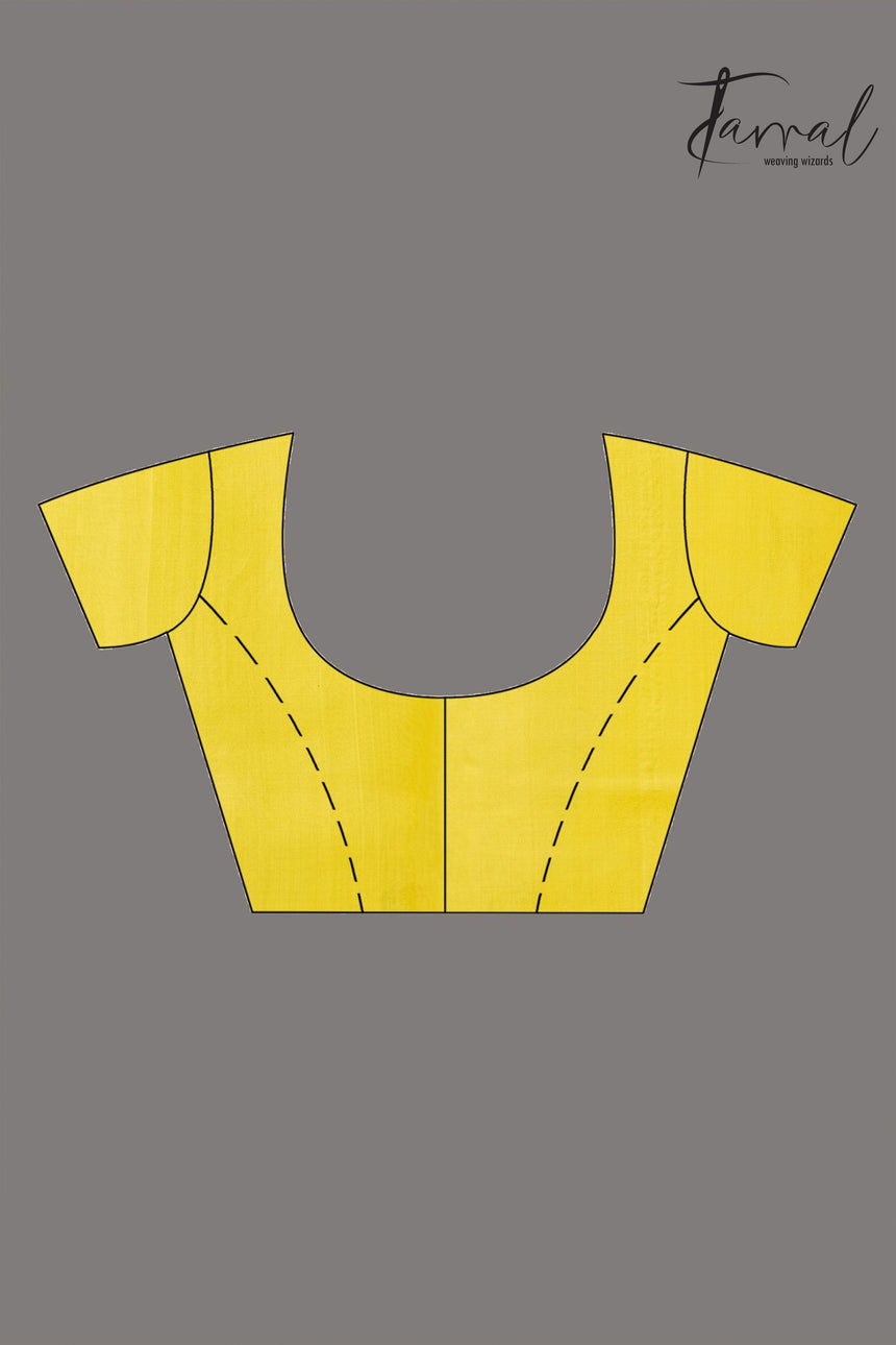 Yellow with floral pallu muslin silk handwoven jamdani saree blouse