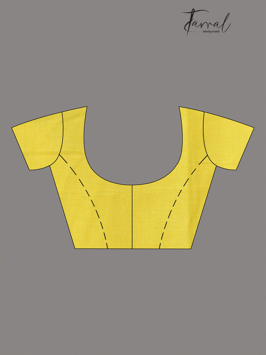 Yellow with temple border pure cotton handwoven jamdani saree