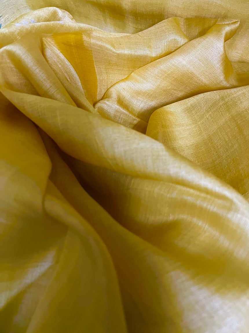 Yellow with other colour shiva parbati hand painted tusser silk saree - Tamal Boutique