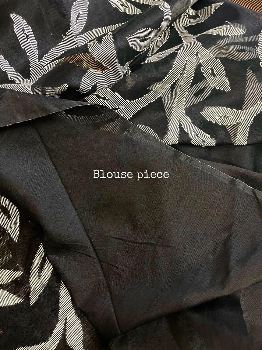 Black diamond matka silk handwoven jamdani saree - Tamal Boutique