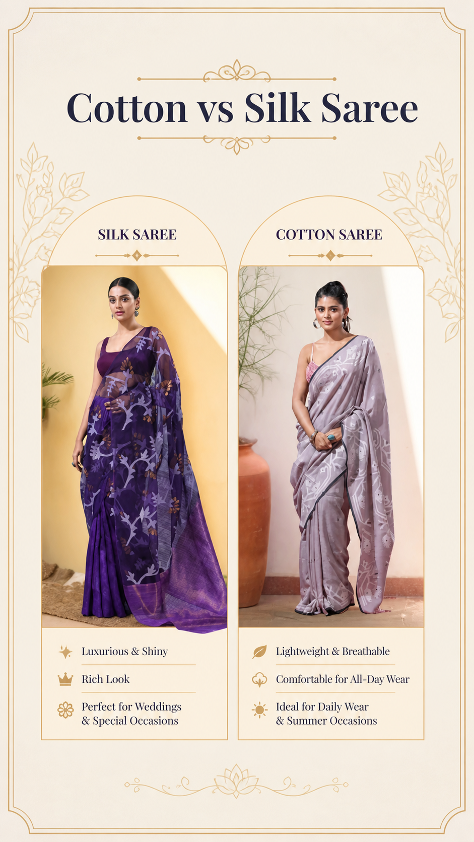 Cotton vs Silk Sarees: What’s the Difference and Which is Best for You?
