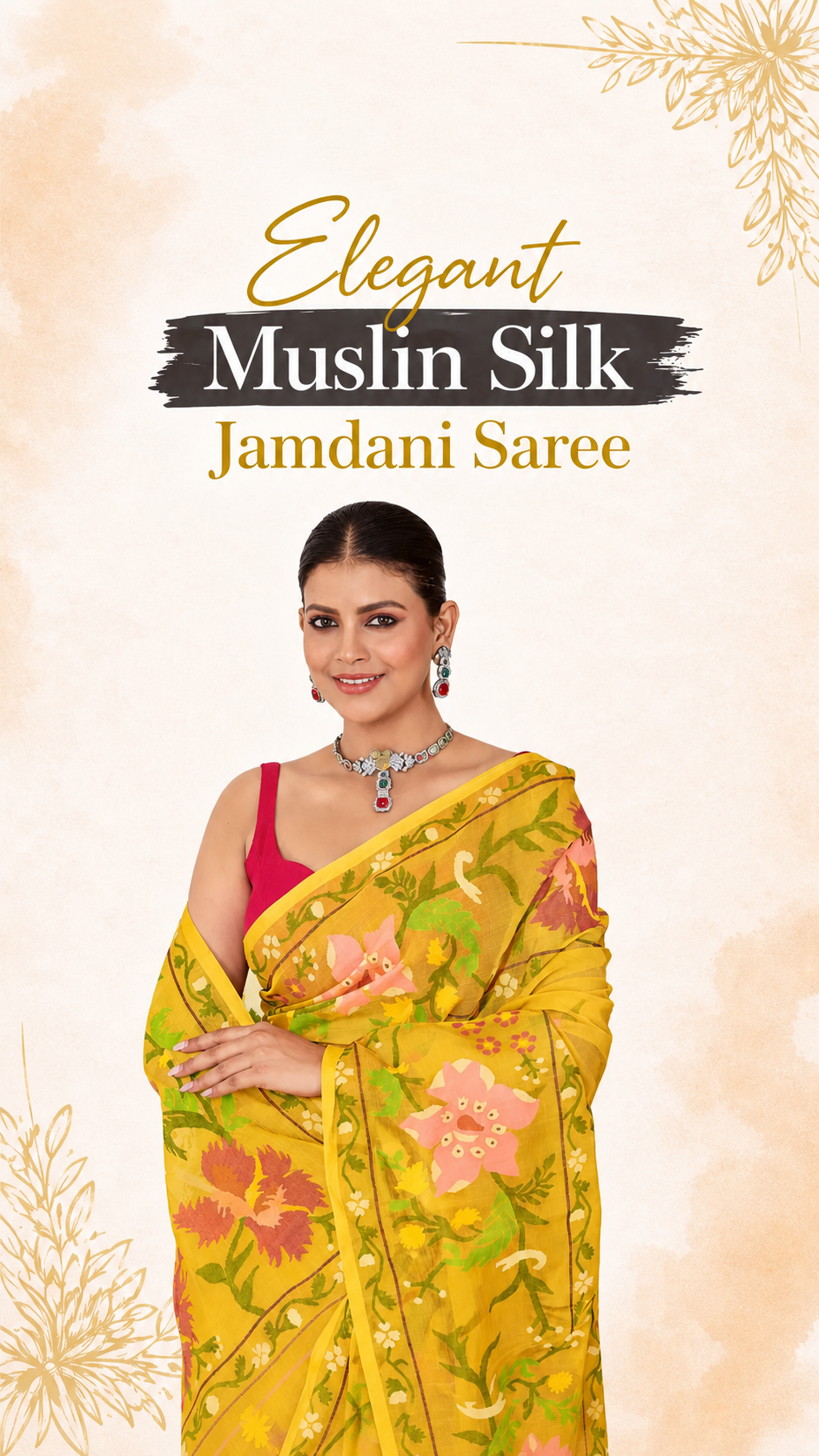 Muslin Silk Handwoven Jamdani Saree - The Poetic Loom of Bengal