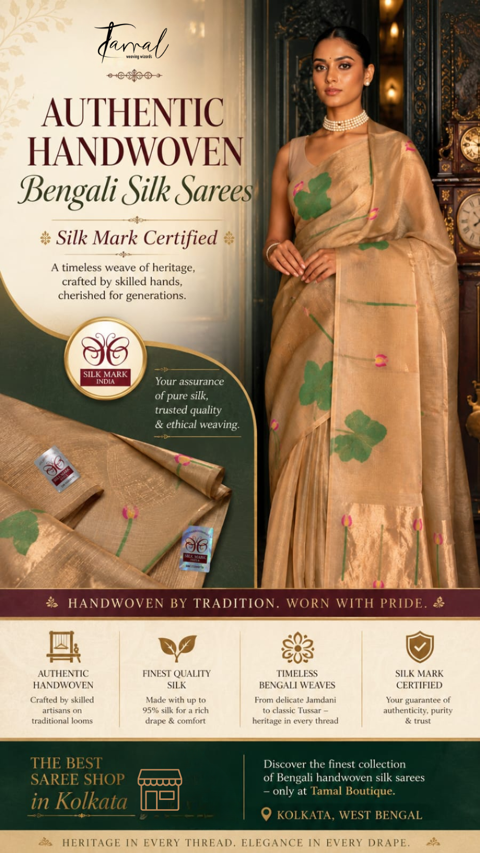 Authentic Handwoven Bengali Silk Sarees | Silk Mark Certified | Tamal Boutique