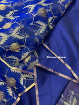 Indigo with zari border handwoven jamdani saree - Tamal Boutique
