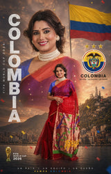 Red Colour Organza Silk Paithani Sequins Saree – Colombia Football Fan FIFA World Cup 2026 Collection