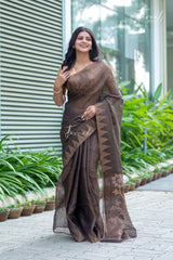 Golden Black Pure Tissue Silk Linen Handwoven Jamdani Saree