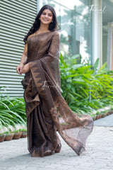 Golden Black Pure Tissue Silk Linen Handwoven Jamdani Saree