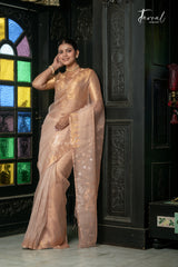 Golden Ivory White Pure Tissue Muslin Handwoven Jamdani Saree