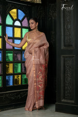 Dusty Rose With Copper Tone Pure Silk Linen Handwoven Jamdani Saree