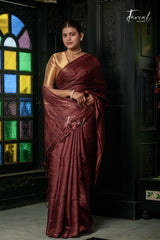 Brown Colour Pure Tussar Silk Handwoven Jamdani Saree