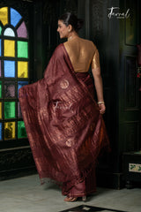 Brown Colour Pure Tussar Silk Handwoven Jamdani Saree