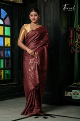 Brown Colour Pure Tussar Silk Handwoven Jamdani Saree