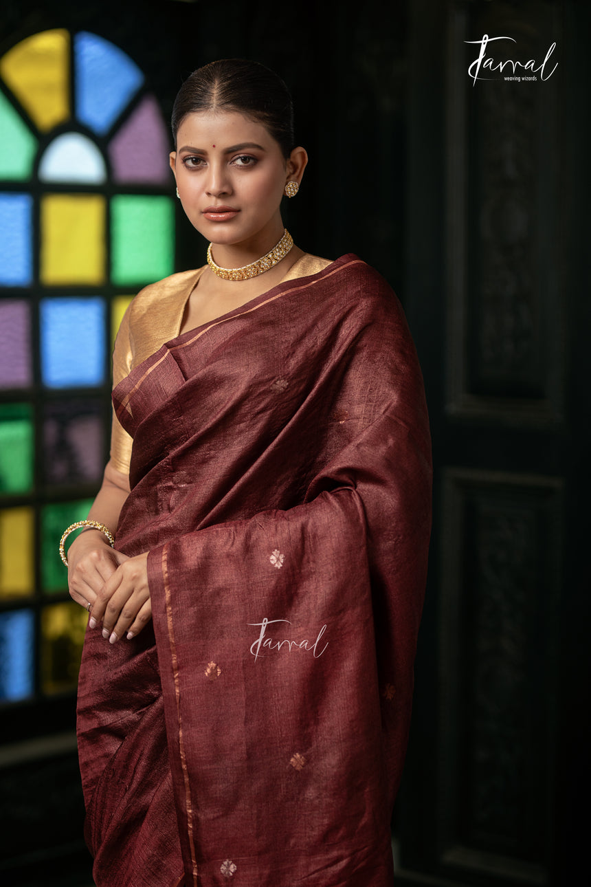 Brown Colour Pure Tussar Silk Handwoven Jamdani Saree