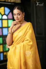 Golden Yellow Colour Pure Tussar Silk Handwoven Jamdani Saree