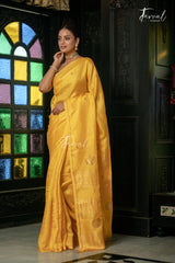 Golden Yellow Colour Pure Tussar Silk Handwoven Jamdani Saree