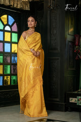 Golden Yellow Colour Pure Tussar Silk Handwoven Jamdani Saree