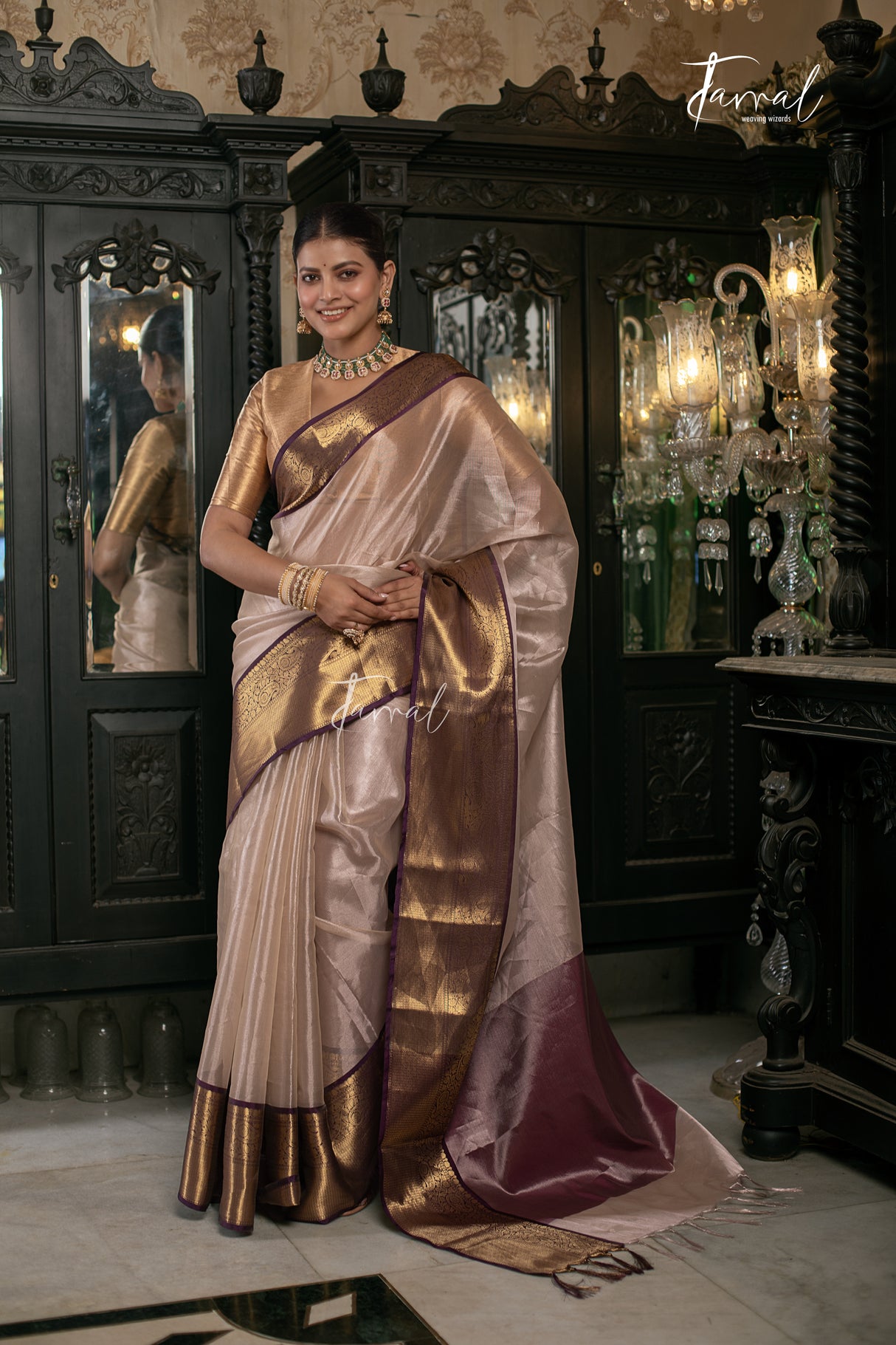 Golden Beige Colour Tissue Banarasi Silk Saree
