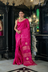 Hot Pink Colour Pure Tussar Silk Handwoven Jamdani Saree