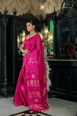Hot Pink Colour Pure Tussar Silk Handwoven Jamdani Saree