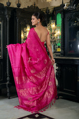 Hot Pink Colour Pure Tussar Silk Handwoven Jamdani Saree