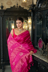 Hot Pink Colour Pure Tussar Silk Handwoven Jamdani Saree