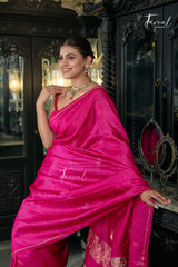 Hot Pink Colour Pure Tussar Silk Handwoven Jamdani Saree