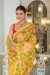 Yellow With Multicolour Allover Floral Handwoven Jamdani Saree
