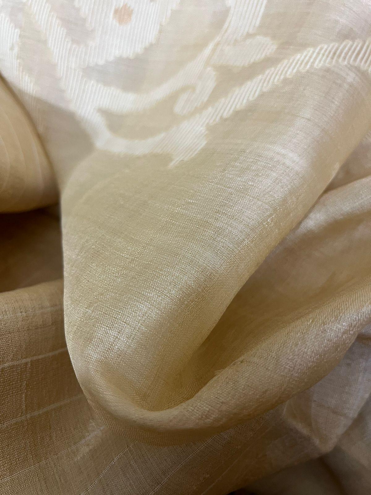 Alpona motifs handwoven jamdani saree in tusser silk with red border closeup4