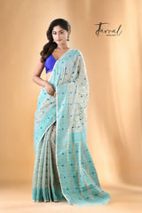 Ash with firoza handloom soft dhakai jamdani saree full