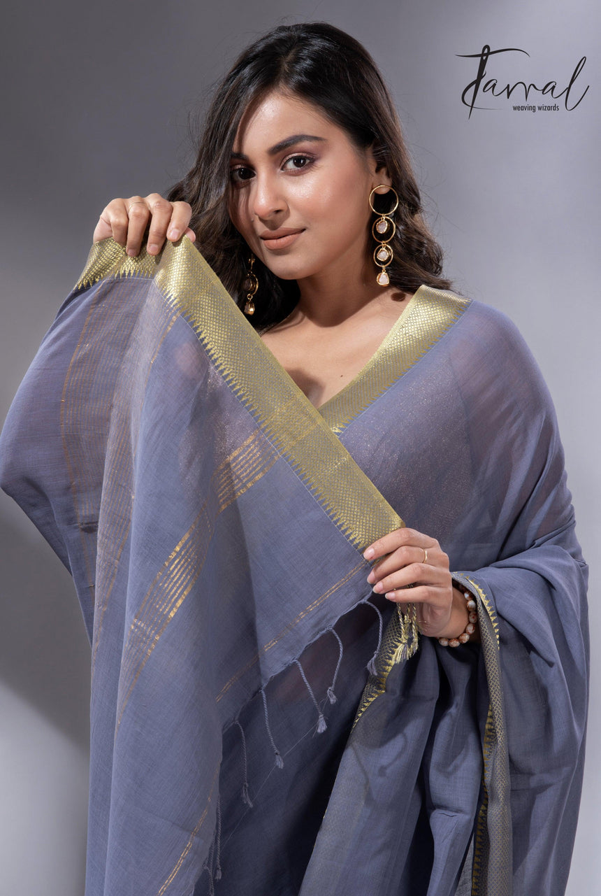 Ashwith golden zari Mangal Giri cotton handloom saree - Tamal Boutique