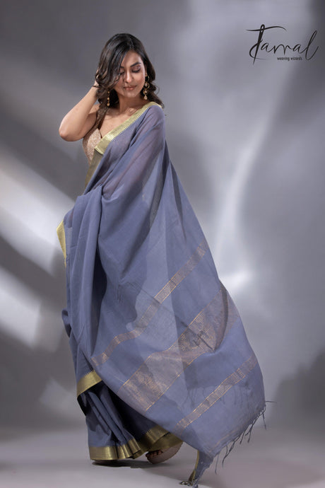 Ashwith golden zari Mangal Giri cotton handloom saree - Tamal Boutique