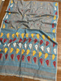 Ash with multi colour soft dhakai jamdani handloom saree - Tamal Boutique
