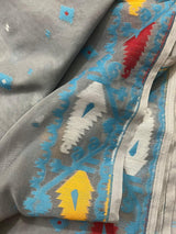 Ash with multi colour soft dhakai jamdani handloom saree - Tamal Boutique