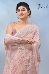 Baby Pink colour matka silk sequins handwoven jamdani saree