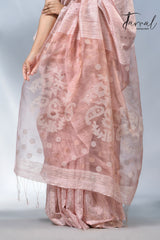 Baby Pink colour matka silk sequins handwoven jamdani saree
