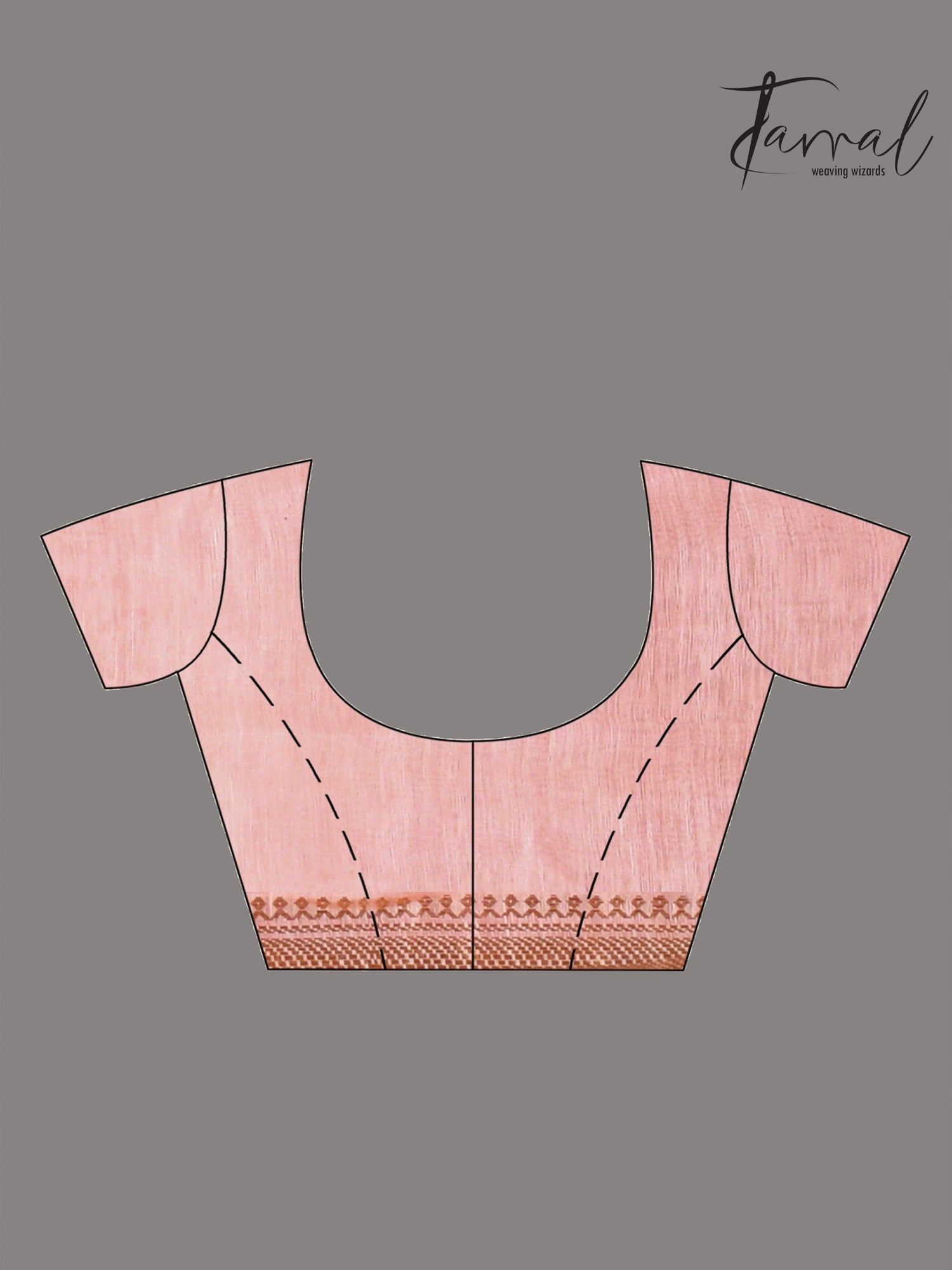 Baby Pink with zari border silk linen embroidered handloom saree blouse