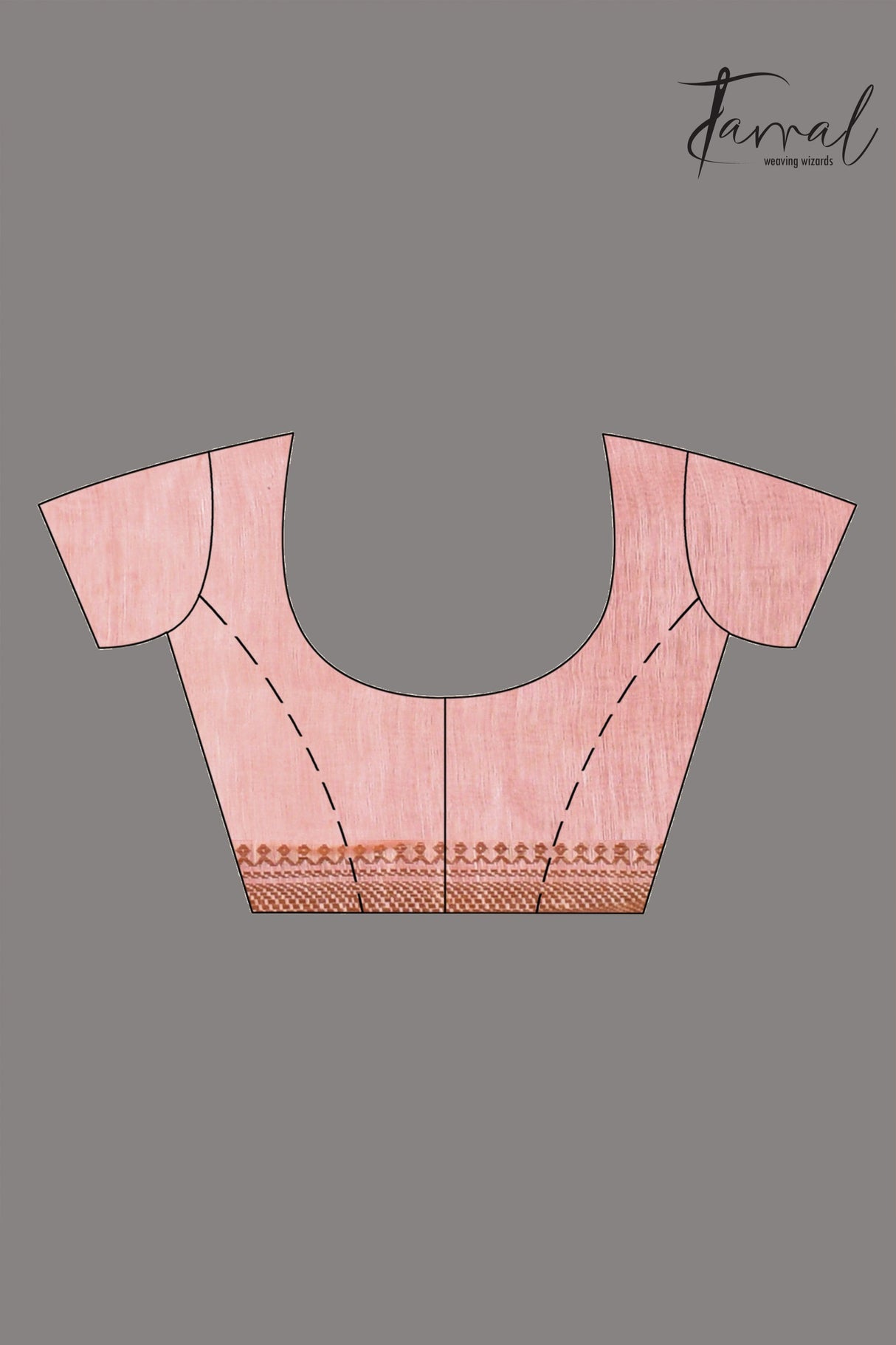 Baby Pink with zari border silk linen embroidered handloom saree blouse