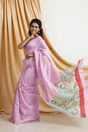 Baby pink matka silk sequins handwoven jamdani saree left