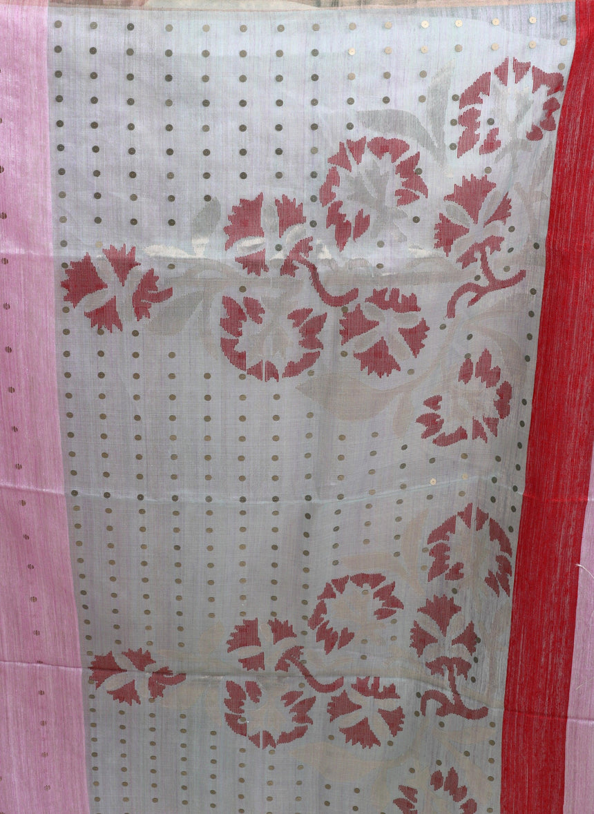 Baby pink matka silk sequins handwoven jamdani saree closep