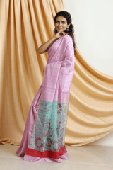 Baby pink matka silk sequins handwoven jamdani saree  right