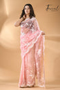 Baby pink organza embroidered handloom saree front