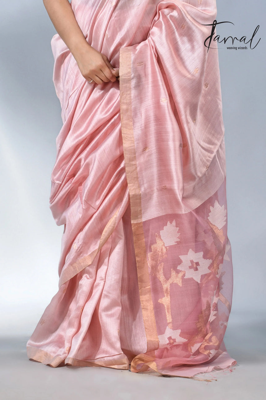Baby pink with border bangalore silk handwoven jamdani saree