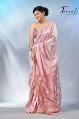 Baby pink with border bangalore silk handwoven jamdani saree